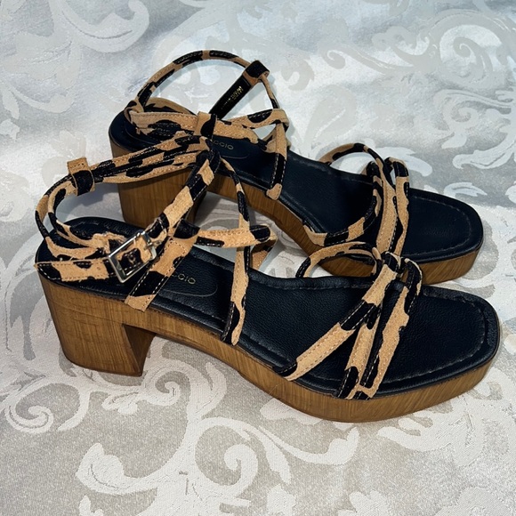 Christian Di Riccio Leopard Cheetah Strappy Platform Heeled Sandals Clog - Picture 2 of 15